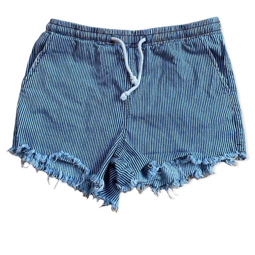 WILD FABLE Denim Stripe Raw Hem Pull On Shorts
